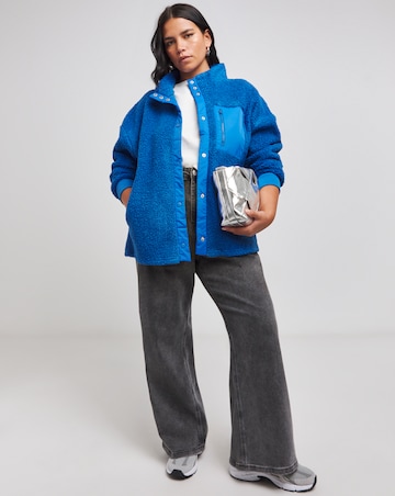 Cobalt Blue Teddy Jacket With Nylon Pocket
