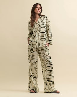 Nobody's Child Linen-blend Green Abstract Shirt