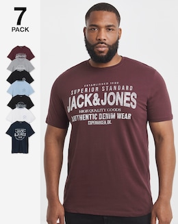 Jack &amp; Jones Simon Logo T-Shirt 7 Pack - Multi