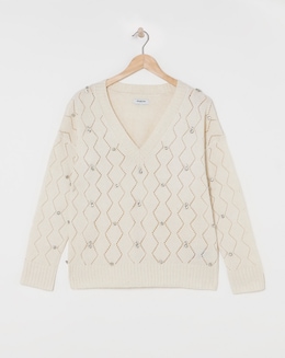 Cream Diamante Embellished Jumper