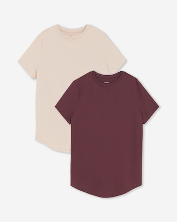 Oat & Burgundy 2 Pack Pure Cotton Curved Hem T-Shirts