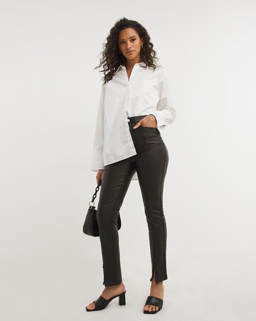 Black Coated Splitfront Hem Slim Jeans