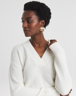 Ivory V Neck Curved Hem Jumper