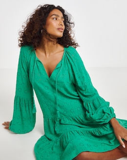 Beach to Beach Green Broderie Beach Dress