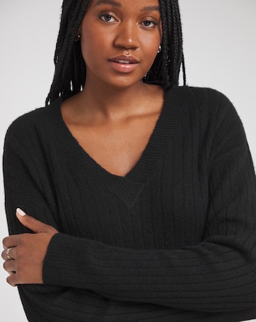 Simply Be Black Slouchy V Neck Ribbed Longline Jumper