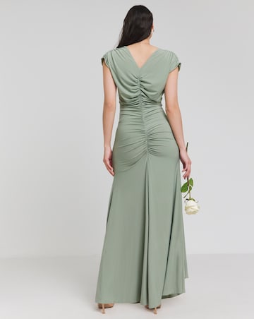 Sage Ruched Front Maxi Bridesmaid Dress