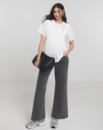 Simply Be White Broderie Detail Jersey Mix Smock Blouse