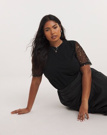 Black Mesh Gold Star Print Tee