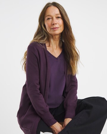 Plum Longline Edge To Edge Cardigan