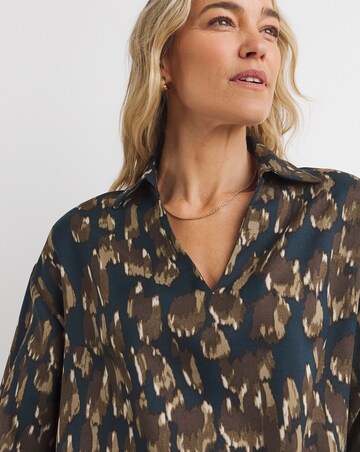 Womens Collar Detail Long Sleeve Blouse - Abstract Print