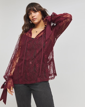 Berry Lace Blouse with Bow Detail