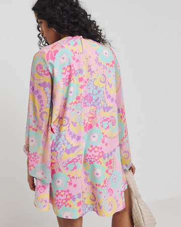 Twisted Wunder Pink Swirl Chiffon Flare Sleeve Shift Mini Dress