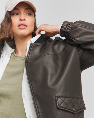 Black Worn Look PU Bomber