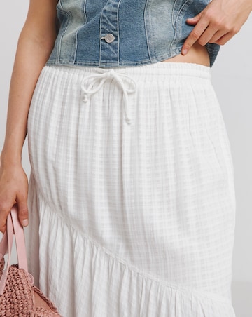 White Textured Tiered Maxi Skirt