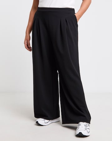 Black Scuba Crepe Wide Leg Pleat Front Trousers