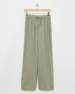 Khaki Linen Mix Wide Leg Trousers