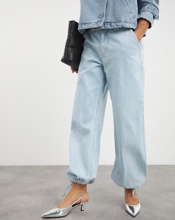 Simply Be Light Wash Tie Detail Wide Leg Denim Parachute Jeans