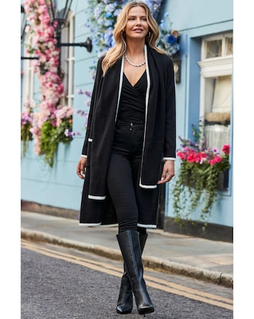 Sosandar Scarf Tipped Midi Cardigan