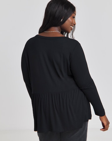 Black Button Front Peplum Longline Top