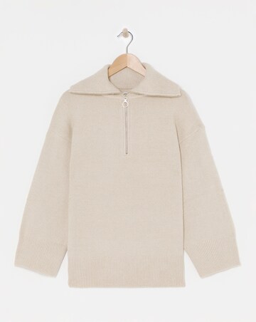 Oatmeal Zip Neck Longline Jumper