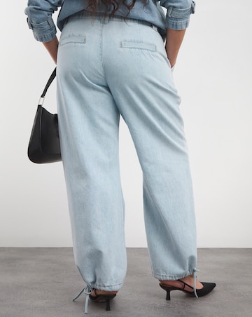 Simply Be Light Wash Tie Detail Wide Leg Denim Parachute Jeans