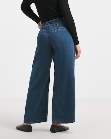 Simply Be Mid Blue Draped Lyocell Denim Wide Leg Jeans