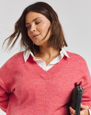 Pink Slouchy V Neck Longline Jumper