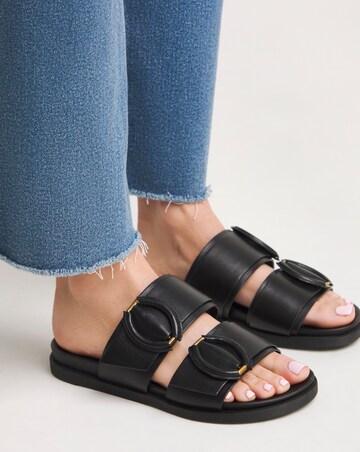Anthology Gardenia Leather Double Buckle Mule Sandal Extra Wide EEE Fit