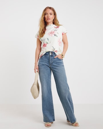 Simply Be Pink & White Floral Slash Neck Mesh Top