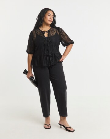 Simply Be Black Lace Tie Front Top