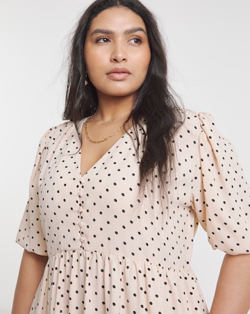 Simply Be Spot Print Button Through Midi Dress With Pockets