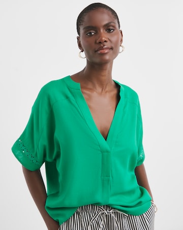 Crochet Trim Linen Mix Tunic Top