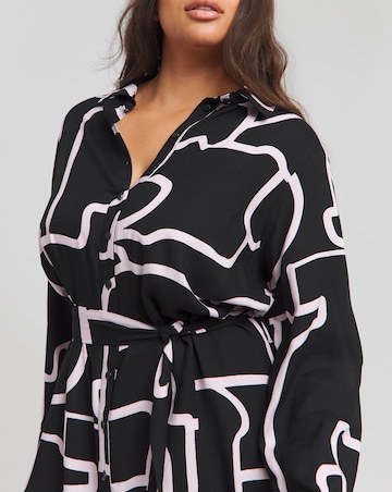 Black Print Long Sleeve Shirt Dress
