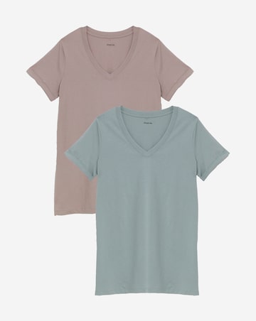 Simply Be Sage & Mocha 2 Pack Longline Pure Cotton V Neck T-Shirts