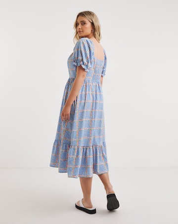 Gingham Print Sweetheart Neck Midi Dress
