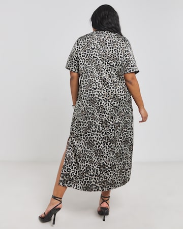 Leopard Print Satin Midi T-Shirt Dress