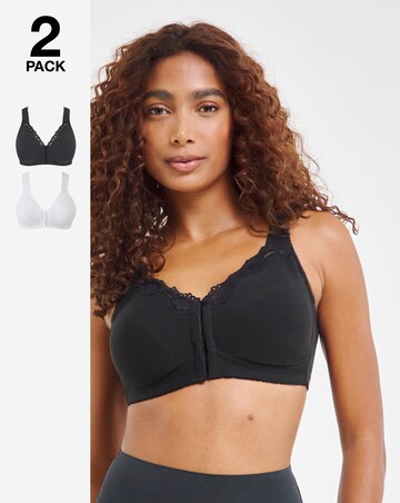 Pretty Secrets (2 Pack) Front Fastening Bras (B-DD) White/Black
