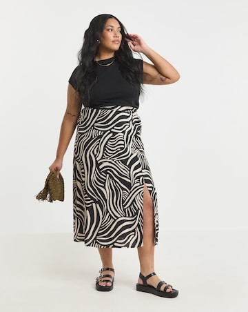 Simply Be Mono Print Spun Viscose Side Split Midi Skirt