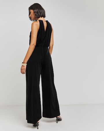 Black Velour Wide Leg Jumpsuit