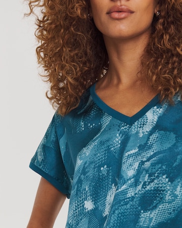 V Neck Printed Satin Front Longline Top