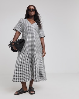 Simply Be Black And White Tiered Gingham Midi Dress