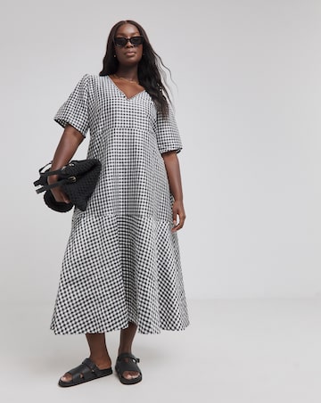 Simply Be Black And White Tiered Gingham Midi Dress