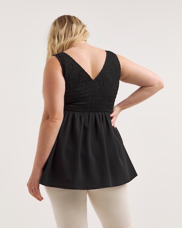 Black Shirred Peplum Vest