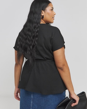 Black Jersey Cheesecloth Wrap Top