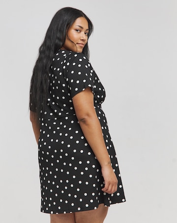 Spot Print Waffle Lace Trim Skater Dress