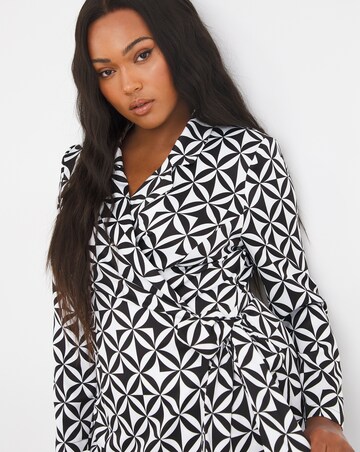 Mono Print Tie Side Satin Blazer