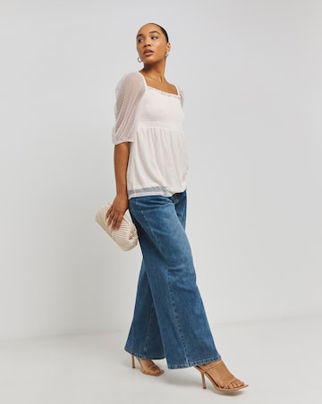 Square Neck Shirred Dobby Top
