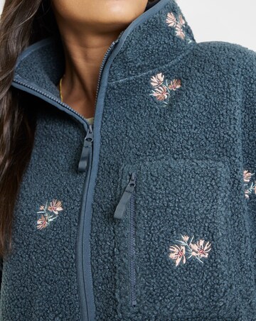 Simply Be Charcoal Borg Embroidered Floral Zip Through