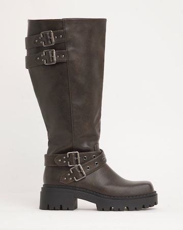Hendrix Chunky Buckle Biker Boots - Extra Wide Fit (EEE) & Super Curvy Calf