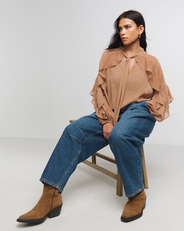 Tie Neck Sheer Frill Cuff Blouse